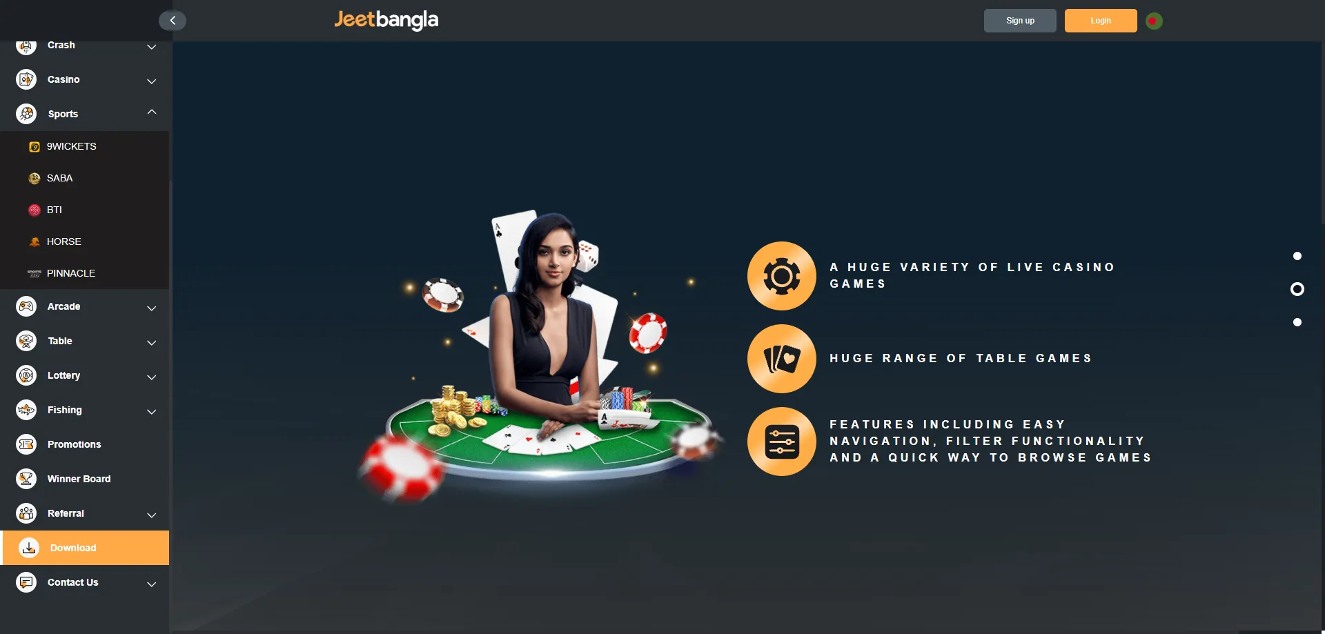 jeetbangla casino VIP programme rewards and live casino access